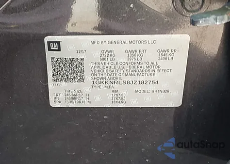 2018 GMC Acadia Sle-1 from USA, damaged, VIN 1GKKNRLS8JZ182754